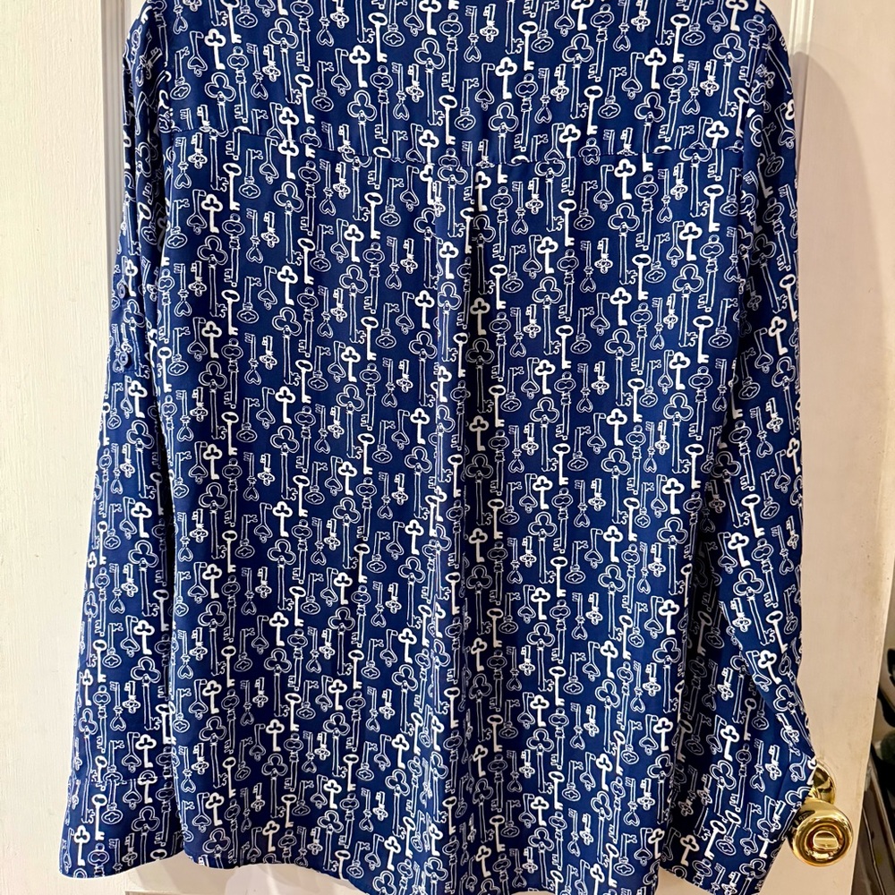 Express Navy & White Key Pattern Button-Down Shir… - image 2